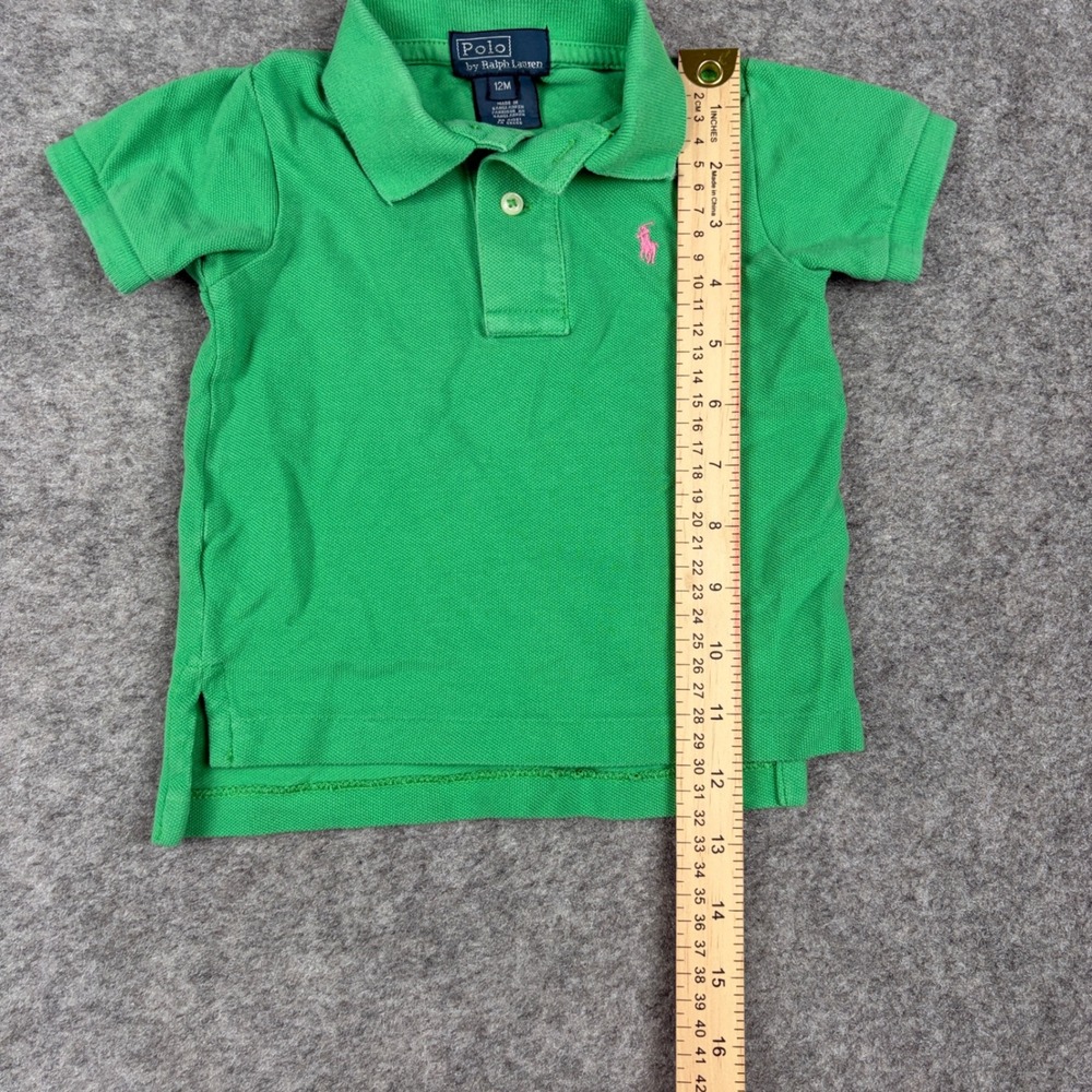 Polo Ralph Lauren Polo Shirt Unisex 12 Month Green Pink Pony Logo Short Sleeve - Picture 6 of 9